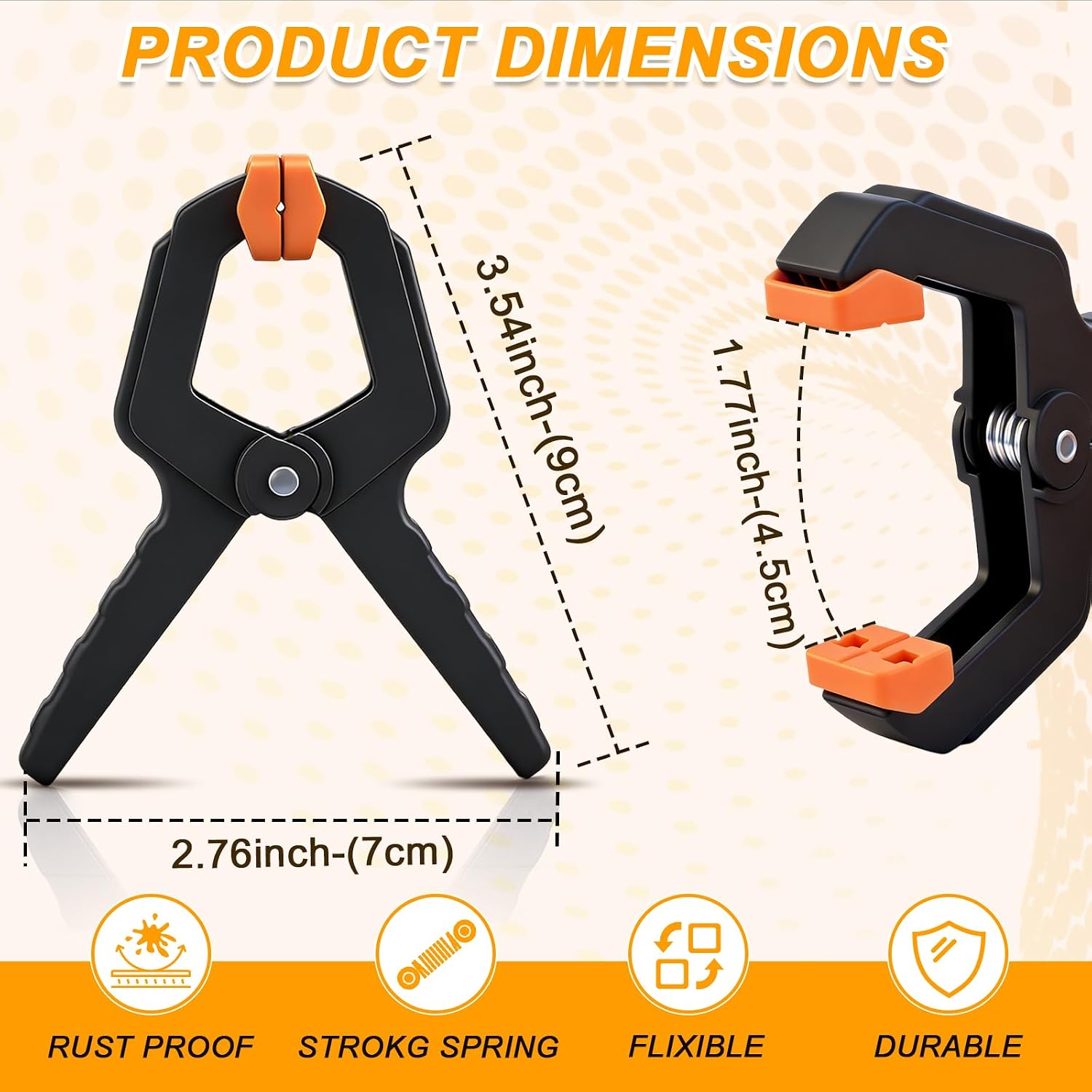 10 Pack Spring Clamps for Crafts & DIY - 3.5 Inch Plastic Woodworking Clamps, Small Balloon Arch Clips, Heavy Duty Tarp & Backdrop Holder Clips